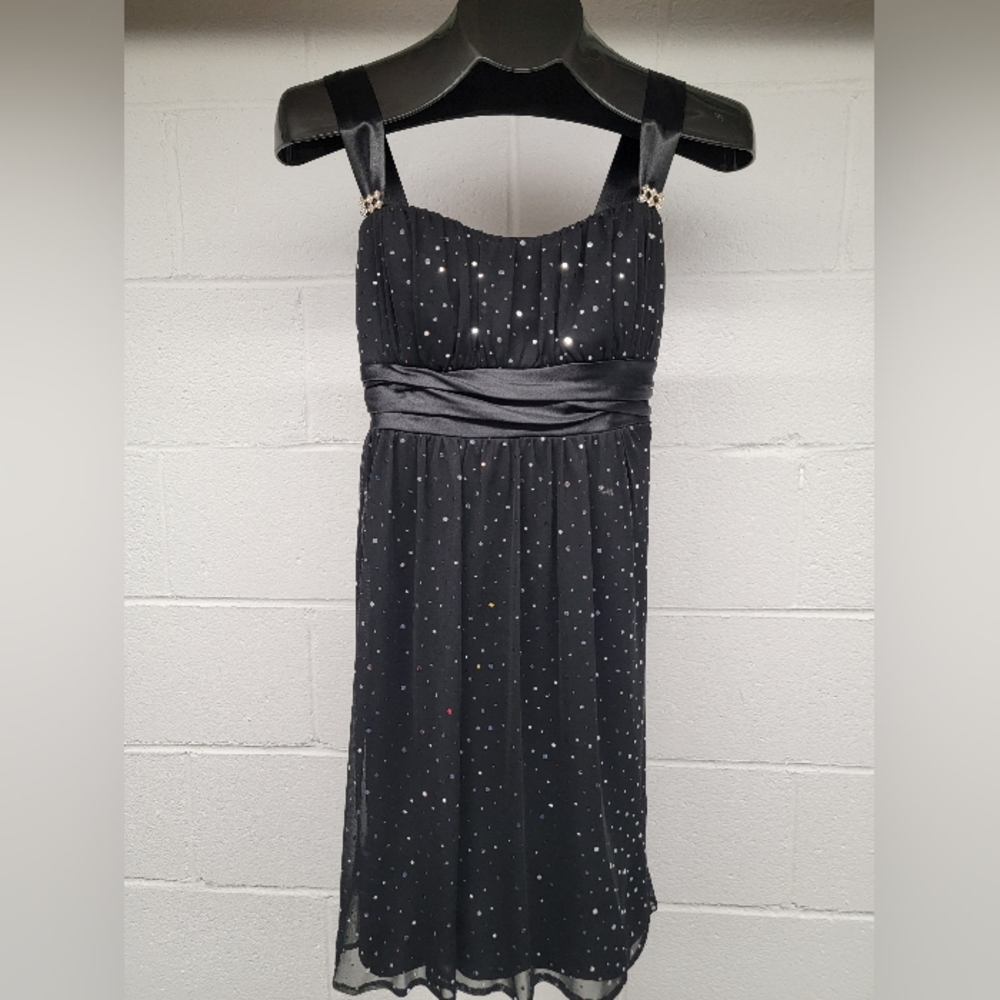Masquerade Black Sequin Sparkle Tie Back Dress Small. Worn Once